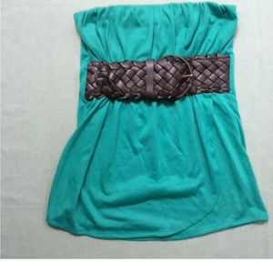 Jet Set Women's Strapless Green Top Attached Woven Belt Size Small